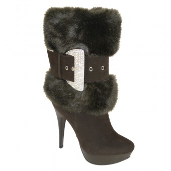 Brand New Artificial Fur Buckle Belt Platform High Heel Short Boots