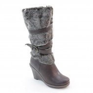 New Brieten Women's Artificial Fur Strappy Wedge Mid-calf Boots