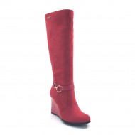 New Brieten Women's Hot Red Ring Chain Wedge Heel Knee High Dress Boots