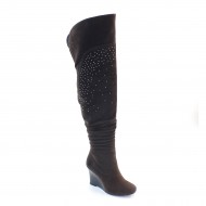 New Brieten Women's Studded Wedge Wide Calf Thigh High Suede Boots