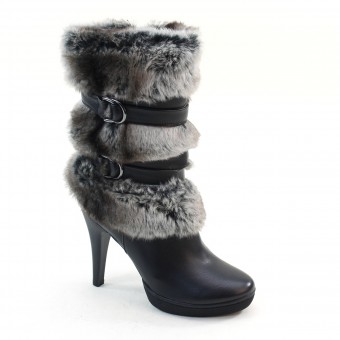 New Brieten Women's Artificial Fur Double Buckles High Heel Platform Ankle Boots
