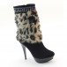 New Brieten Women's Artificial Fur Leopard Studded Stiletto Platform Middle Calf Boots