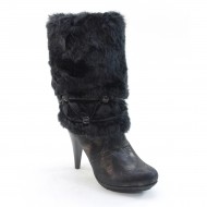New Brieten Women's Artificial Fur Mesh High Heel Platform Short Boots