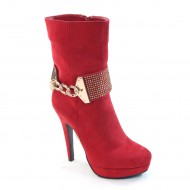 Brand Brieten Women's High Heel Platform Metallic Chain Mid Calf Sexy Dress Boots