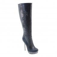 New Brieten Women's Floral Studded High Stiletto Heel Platform Knee High Dress Boots