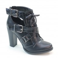 New Brieten Women's Cut Out Back Zipper Lace up Chunky Heel Ankle Booties