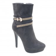 New Brieten Women's Rhinestone Buckle Zipper Almond Toe High Heel Platform Short Boots