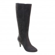 New Brieten Women's Studded Zipper Almond Toe Kitten Heel Knee High Boots