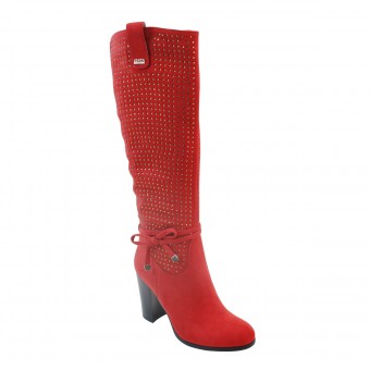 New Brieten Women's Lace up Zipper Rhinestone Chuncky Heel Knee High Boots
