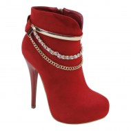 New Brieten Women's Rhinestone Chain Zipper Stiletto Platform Ankle Dress Boots