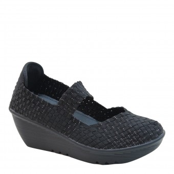 New Brieten Women's Wedge Heel Instep Strap Elastic Woven Comfort Shoes