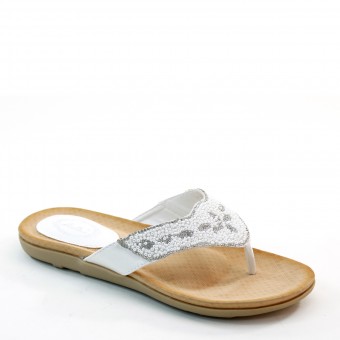 Women's Rhinestone Flip Flops White Bridal Flats