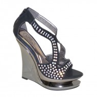 Women's Rhinestone Platform Wedge Black Wedding Shoes