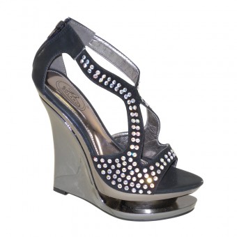 Women's Rhinestone Platform Wedge Black Wedding Shoes
