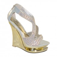 Women's Rhinestone Platform Wedge Gold Bridal Shoes