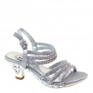 New Brieten Women's Buckle Rhinestone Strapy Heart Kitten Heel Slingback Dress Sandals