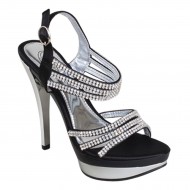 Women's Rhinestone Strappy Platform High Heel Black Wedding Shoes
