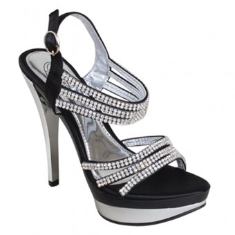 Women's Rhinestone Strappy Platform High Heel Black Wedding Shoes