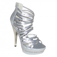 Women's Platform High Heel Back Zipper Silver Wedding Shoes