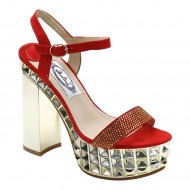 Women's Rhinestone Platform Chunky Heel Red Bridals Shoes