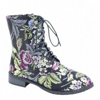 Brieten Women's Martin Boots Combat Leather Floral Low Heel Ankle Mid Calf Boots