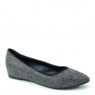 Women's Rhinestones Hide Wedge Pointed Toe Flat Black Shoes