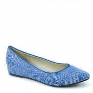 Women's Rhinestones Hide Wedge Pointed Toe Flat Blue Wedding Shoes for Bride