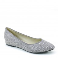 Women's Rhinestones Hide Wedge Pointed Toe Flat Grey Wedding Shoes