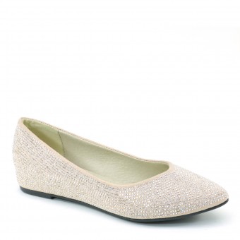 Women's Rhinestones Hide Wedge Pointed Toe Bridal Flats