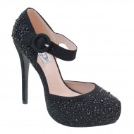 Women's Instep Strap Platform High Heel Black Wedding Shoes