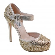 Women's Instep Strap Platform High Heel Champagne Wedding Shoes